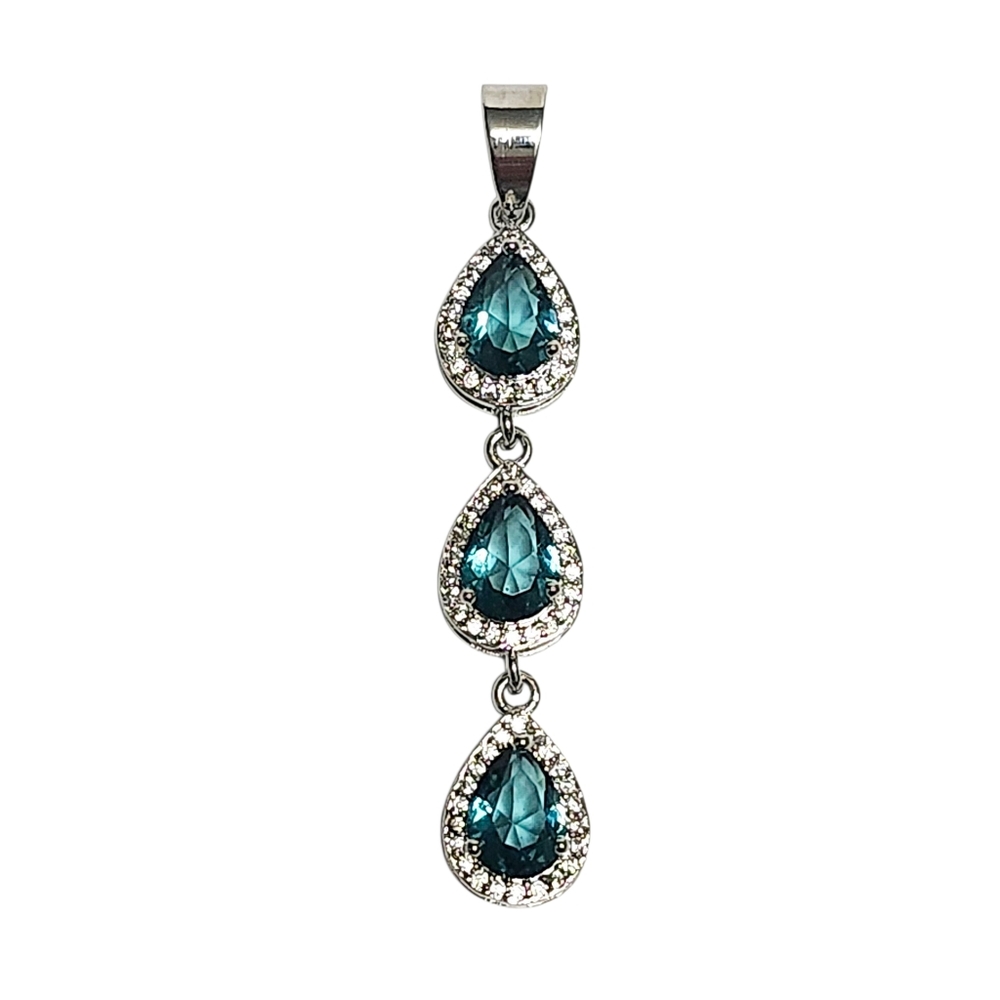 3.50 ct London Blue Topaz Sterling Silver Pendant 2"